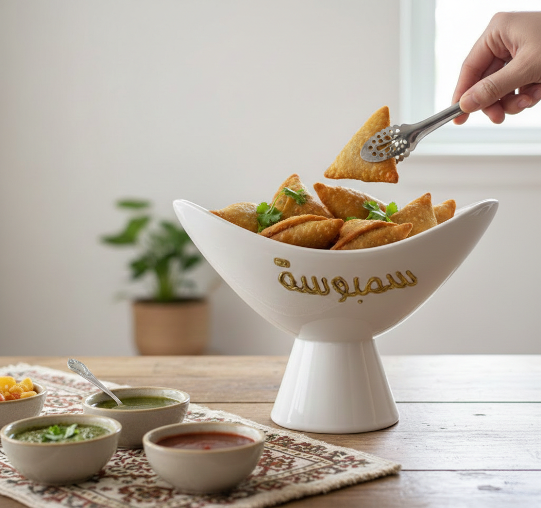 Hand-Painted "Sambousa" Pedestal Bowl